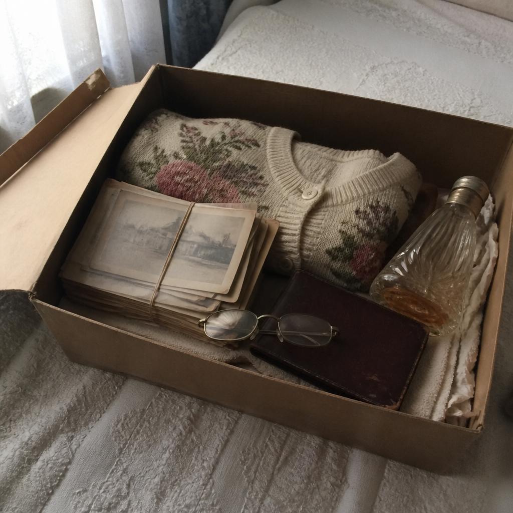 An open box of a late mother's belongings