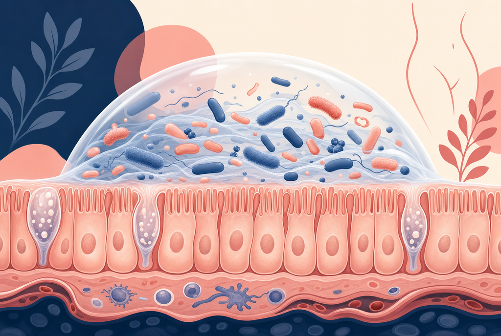 Illustration of bacteria protected by a biofilm layer